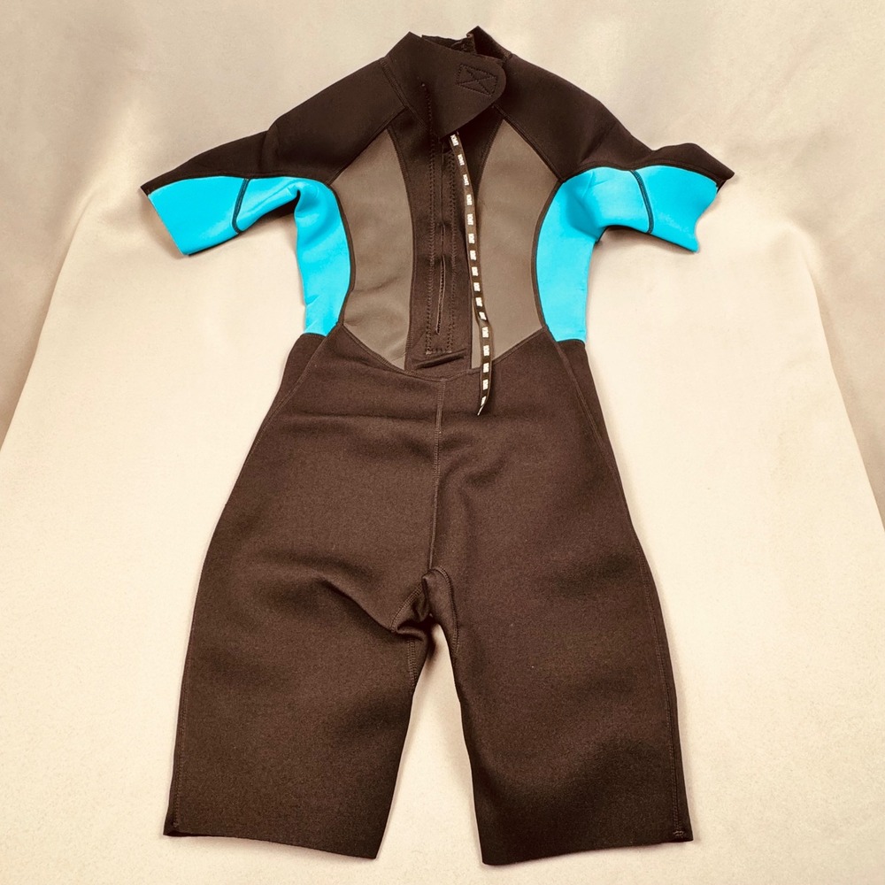 KMT 2 mm Wetsuit Shorty Springsuit Black Cyan Blue Short Sleeve Back Zip Women